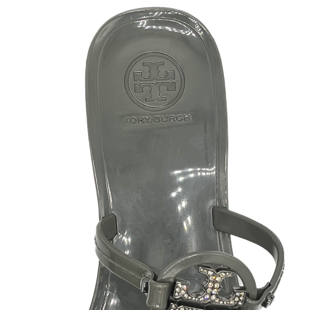 Tory Burch Mini Miller Jelly Sandals Smoke Grey Size 8 Logo Crystal Thong Flats - Picture 3 of 3
